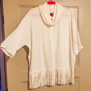 3/$20 - Fringed Cowl-Neck 3/4 Sleeve Sweater